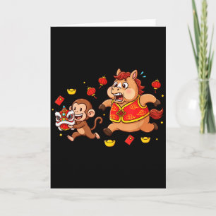 Chinese Horse Monkey Funny Kids Mens Womens Happy  Card