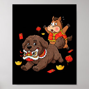 Chinese Horse Newfoundland Kids Mens Womens Happy  Poster
