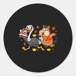 Chinese Horse Ostrich Funny Kids Mens Womens Happy Classic Round Sticker