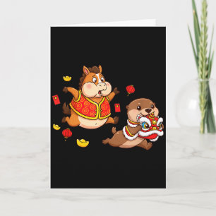 Chinese Horse Otter Funny Kids Mens Womens Happy N Card