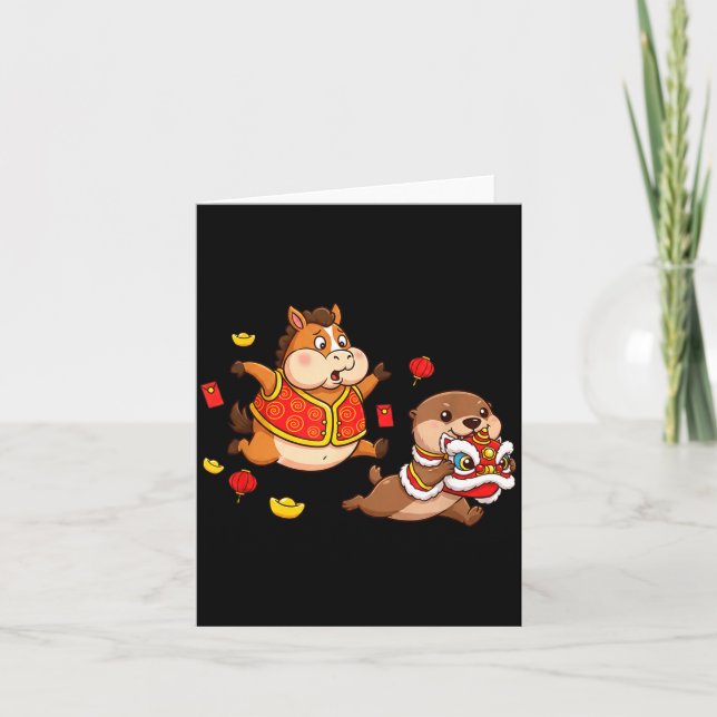 Chinese Horse Otter Funny Kids Mens Womens Happy N Card (Front)