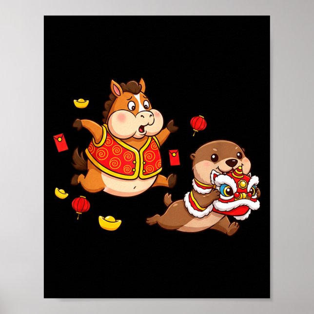 Chinese Horse Otter Funny Kids Mens Womens Happy N Poster (Front)