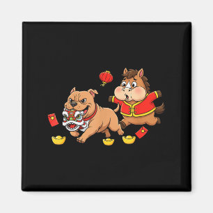 Chinese Horse Pitbull Funny Kids Mens Womens Happy Magnet