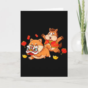Chinese Horse Pomeranian Kids Mens Womens Happy Ne Card