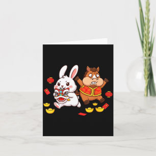 Chinese Horse Rabbit Funny Kids Mens Womens Happy  Card