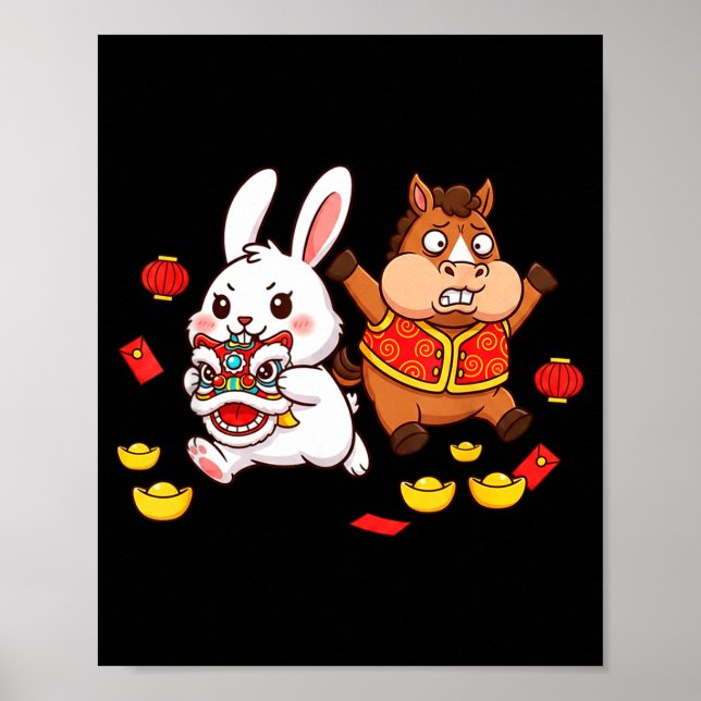 Chinese Horse Rabbit Funny Kids Mens Womens Happy  Poster (Front)