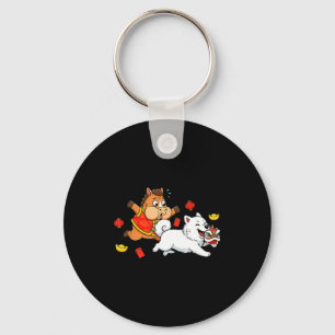 Chinese Horse Samoyed Funny Kids Mens Womens Happy Key Ring