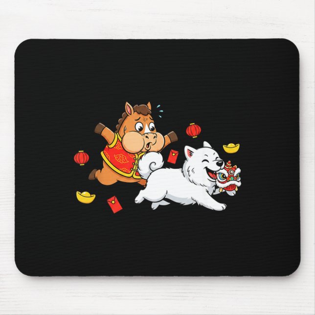 Chinese Horse Samoyed Funny Kids Mens Womens Happy Mouse Pad (Front)