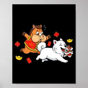 Chinese Horse Samoyed Funny Kids Mens Womens Happy Poster