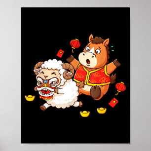 Chinese Horse Sheep Funny Kids Mens Womens Happy N Poster