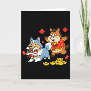 Chinese Horse Shetland Sheepdog Mens Womens Happy Card
