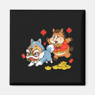Chinese Horse Shetland Sheepdog Mens Womens Happy Magnet