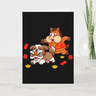 Chinese Horse Shih Tzu Funny Kids Mens Womens Happ Card