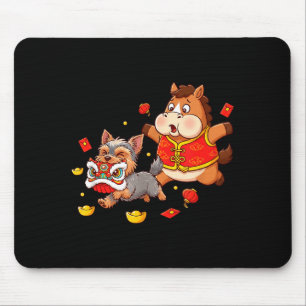 Chinese Horse Yorkshire Terrier Mens Womens Happy Mouse Pad