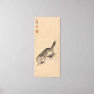 Chinese Ink and wash painting cat and butterfly Canvas Print