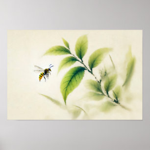 Chinese Ink Hornet on Branch Poster