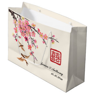 Chinese ink painting floral bird wedding large gift bag