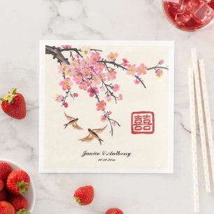 Chinese Ink painting flowers and birds wedding Napkin