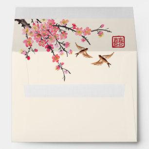 Chinese ink painting flowers birds beige wedding envelope