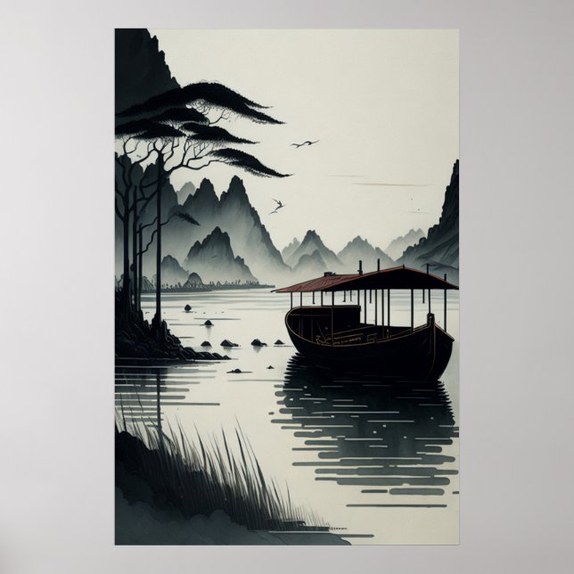 Chinese ink painting of Ninh Binh town Poster (Front)