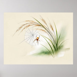 Chinese Ink Spider on Rice Poster