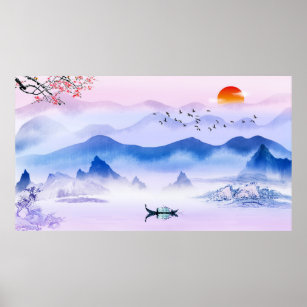 Chinese Ink Style Painting Nature Scenery Poster