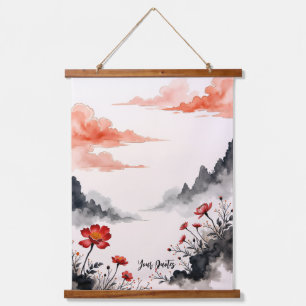 Chinese Ink Wash Poppy Art Hanging Tapestry