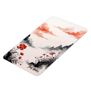 Chinese Ink Wash Poppy Art Magnet
