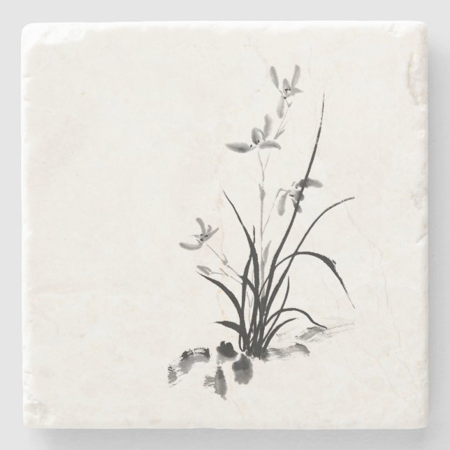 Chinese Iris - bw  Stone Coaster (Front)