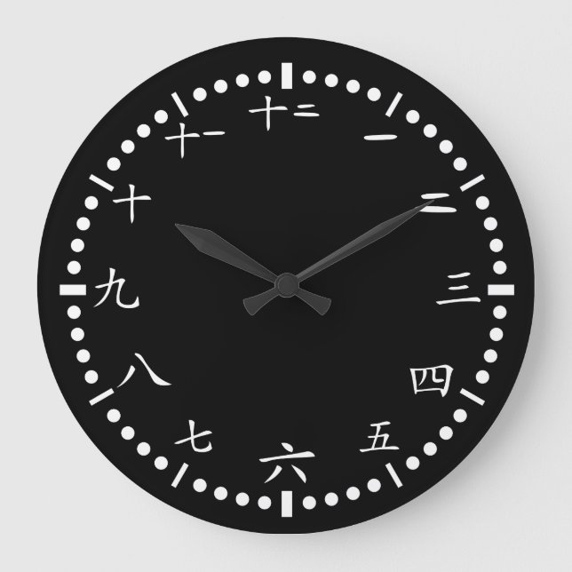 Chinese Japanese numbers black background Large Clock (Front)