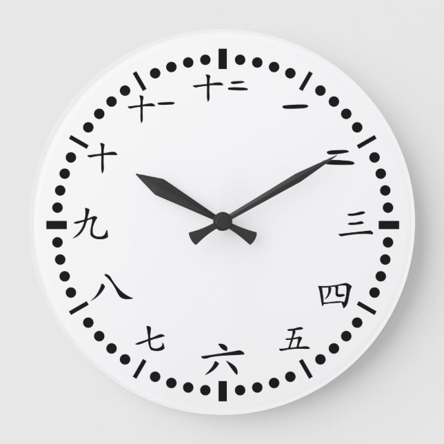 Chinese Japanese numbers white background Large Clock (Front)
