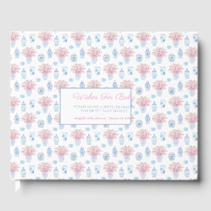 Chinese Jar Blue White Pink Wishes For Baby Shower Guest Book