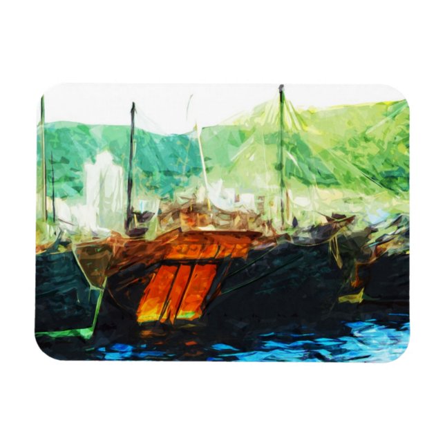 Chinese Junk in Hong Kong Harbour Abstract Magnet (Horizontal)