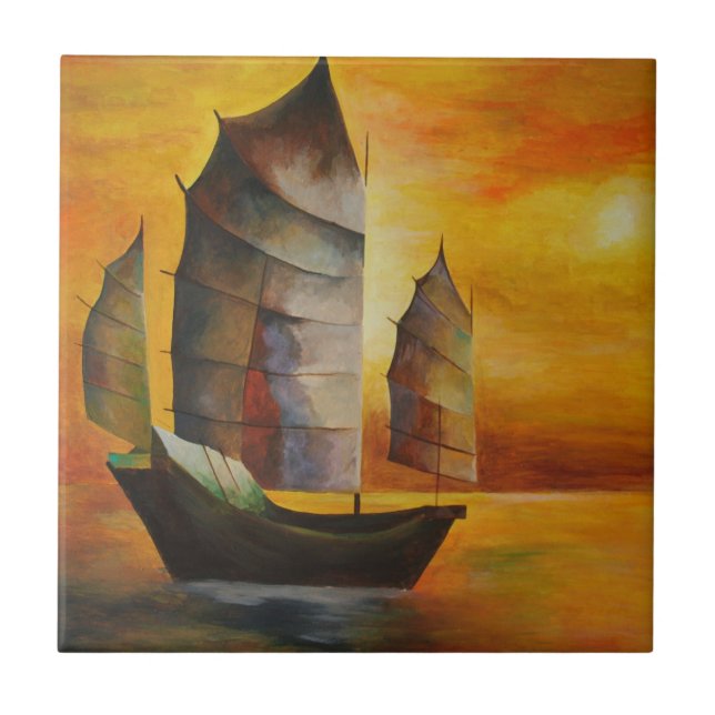 Chinese Junk In Ochre and Yellow Tile (Front)