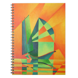 Chinese Junk Sails at Sunrise Orange And Green Notebook