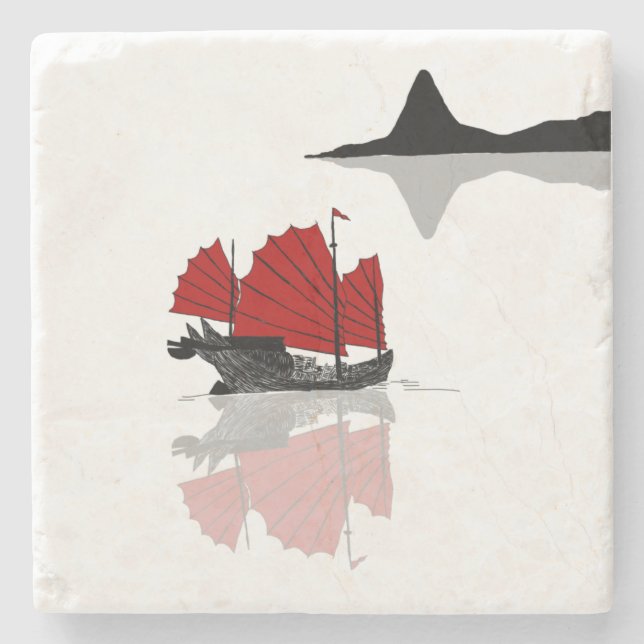 Chinese Junk Ship Stone Coaster (Front)