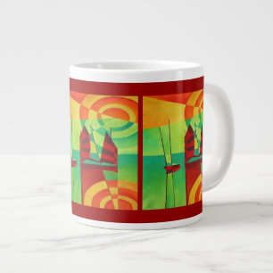 Chinese Junks On Still Waters Cubism Art Large Coffee Mug