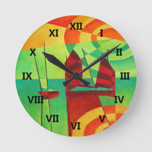 Chinese Junks On Still Waters Cubism Art Round Clock