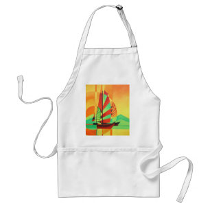 Chinese Junks Sail to Shore In Cubism Geo Art Standard Apron