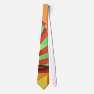 Chinese Junks Sail to Shore In Cubism Geo Art Tie
