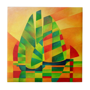 Chinese Junks, Sunset, Sails and Shadows Bold  Ceramic Tile