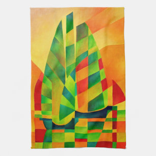 Chinese Junks, Sunset, Sails and Shadows Bold Tea Towel