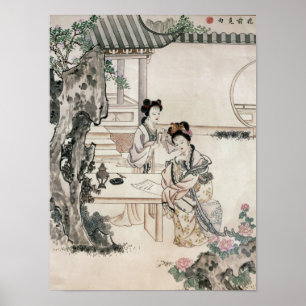 Chinese ladies in a garden poster