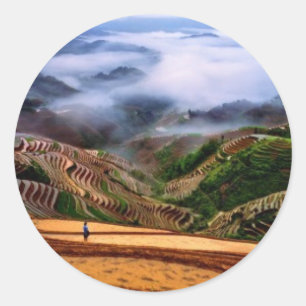 Chinese landscape classic round sticker