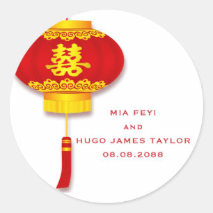 Chinese Lantern and Double Happiness Wedding Classic Round Sticker