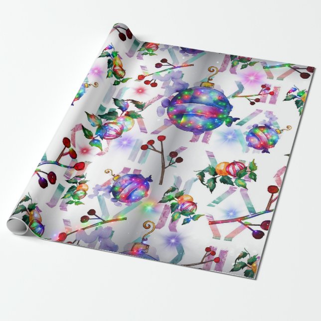 Chinese Lantern Christmas Wrapping Paper Roll (Unrolled)