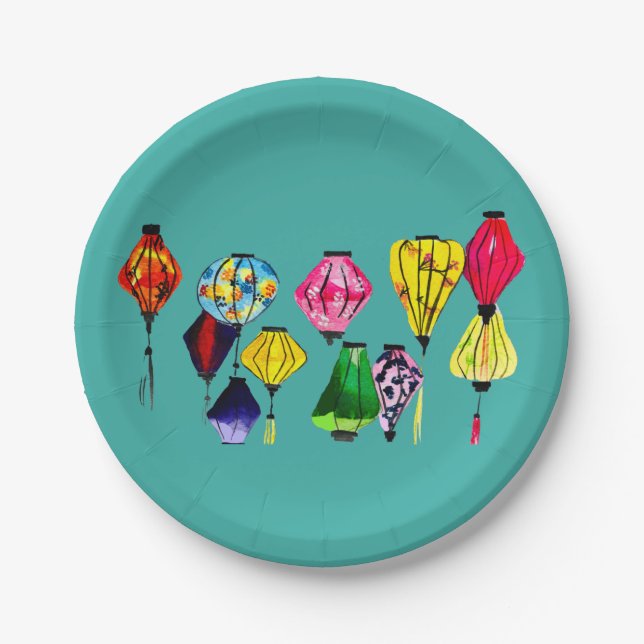 Chinese lantern colourful art paper plate (Front)