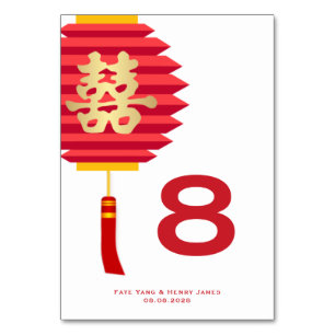Chinese Lantern & Double Happiness Wedding Table Number