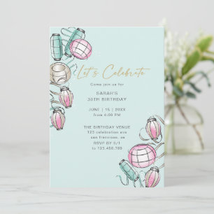 Chinese Lantern & Ribbon Theme Birthday Invitation