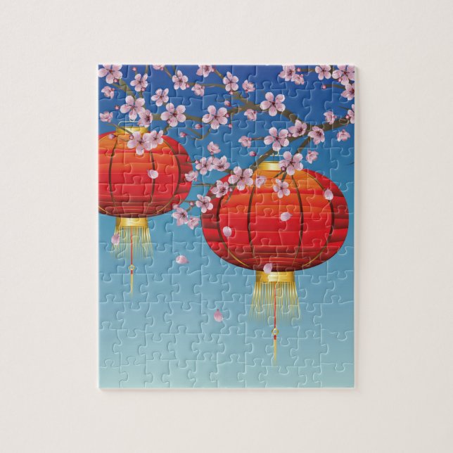 Chinese Lantern with Sakura Branch 2 Jigsaw Puzzle (Vertical)